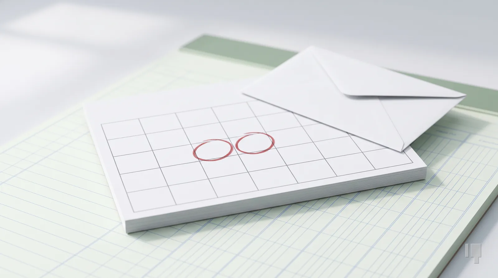 A blank calendar with two red-circled cells and an envelope on its corner