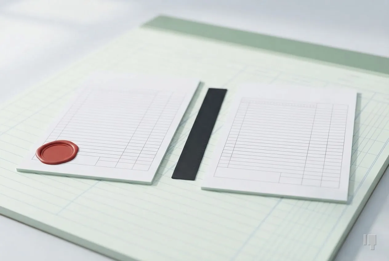 Two blank forms, only one bearing a red seal