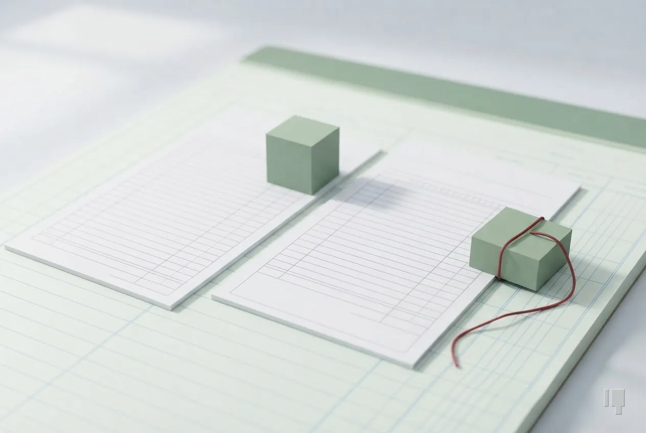 Two blank waiver forms, a green cube standing by one and struck with red string by the other