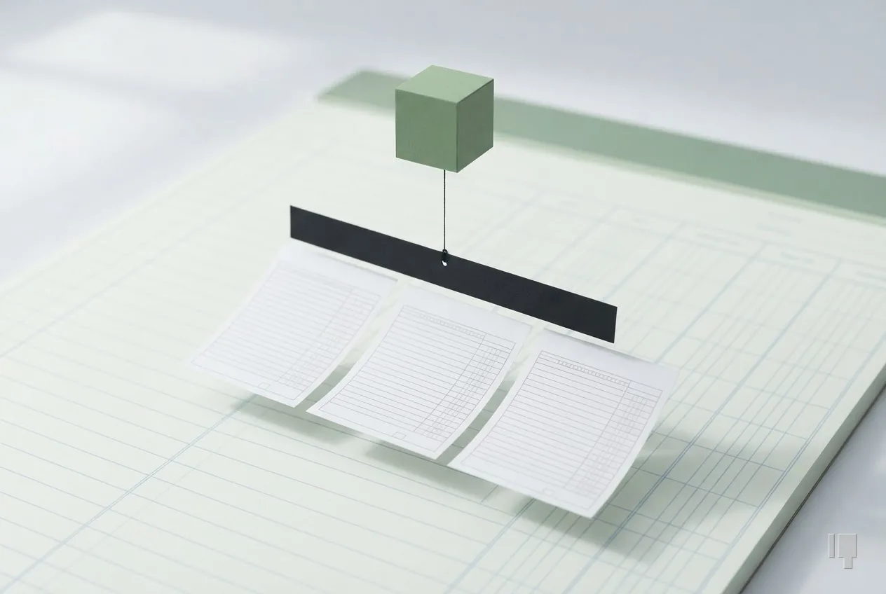 A green cube above a ruler with three blank waiver forms beneath