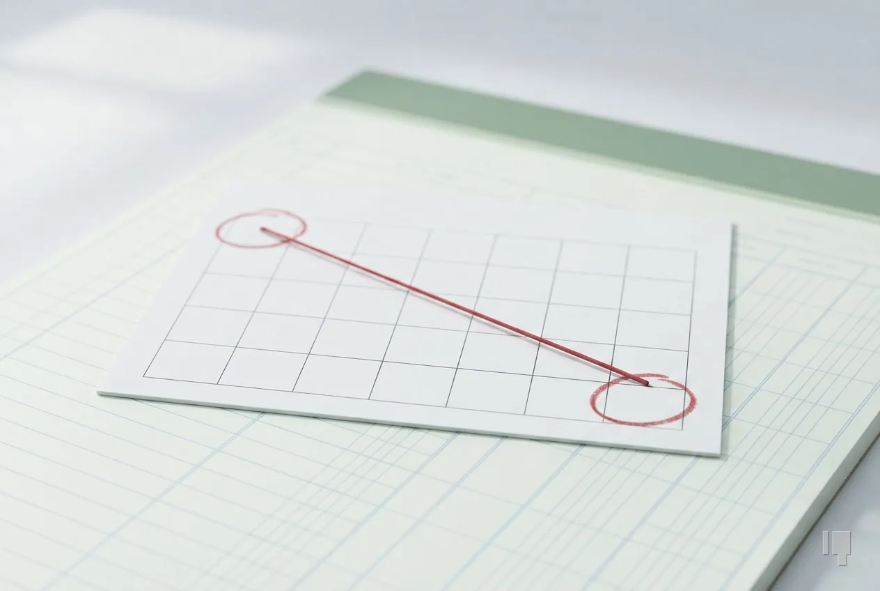 A blank calendar with two red-circled cells joined by a red string