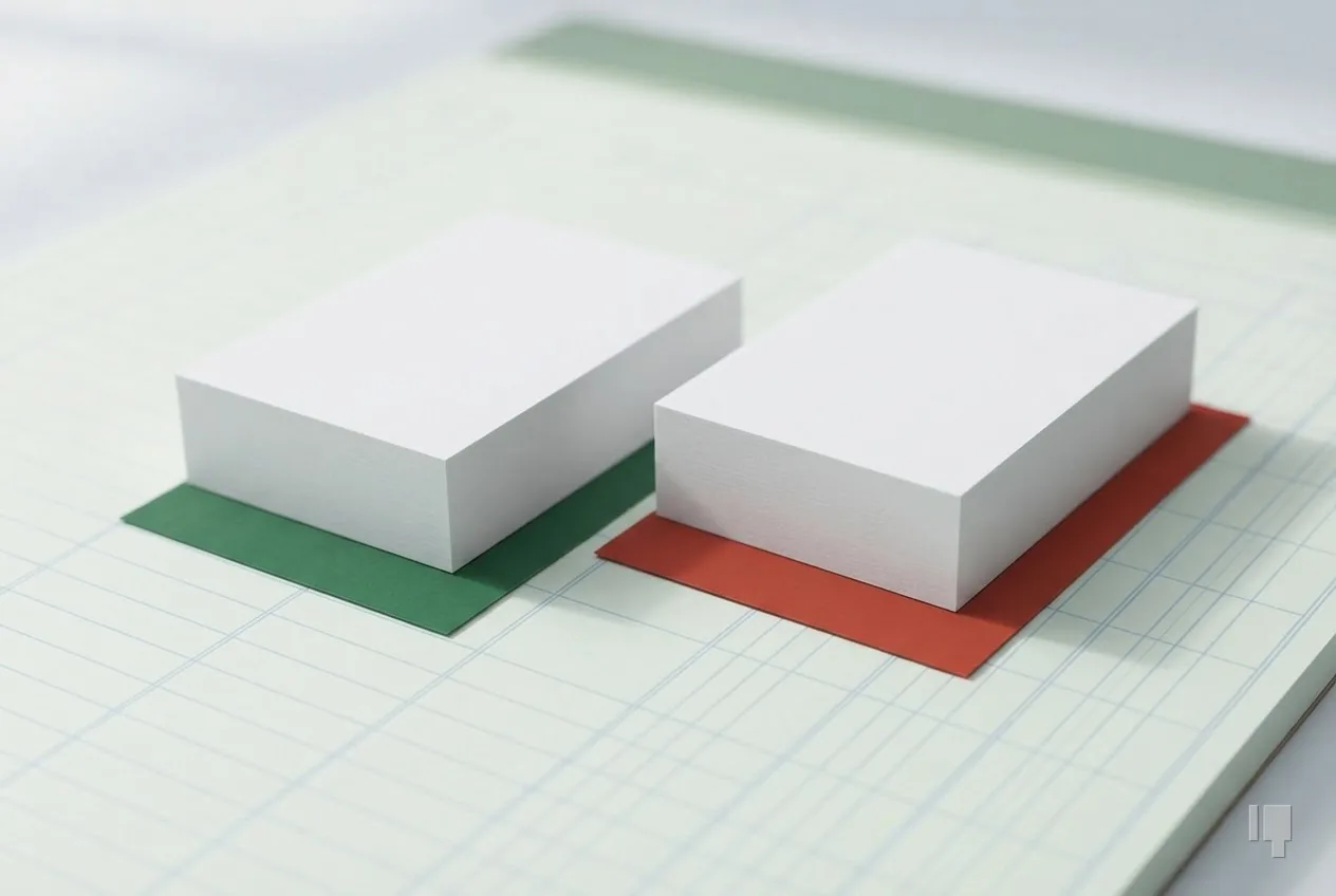 Two identical card blocks, one on green and one on red