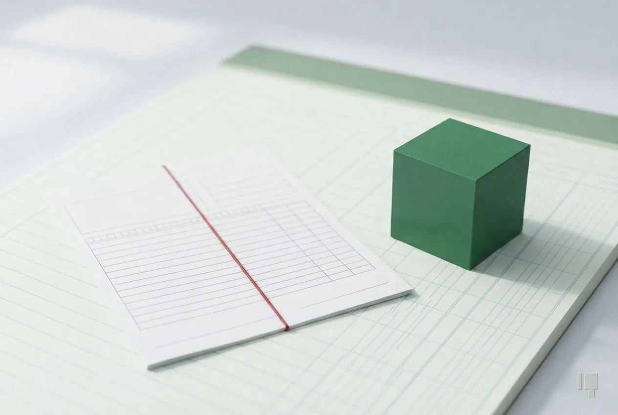 A blank contract crossed by red string beside an untouched green cube