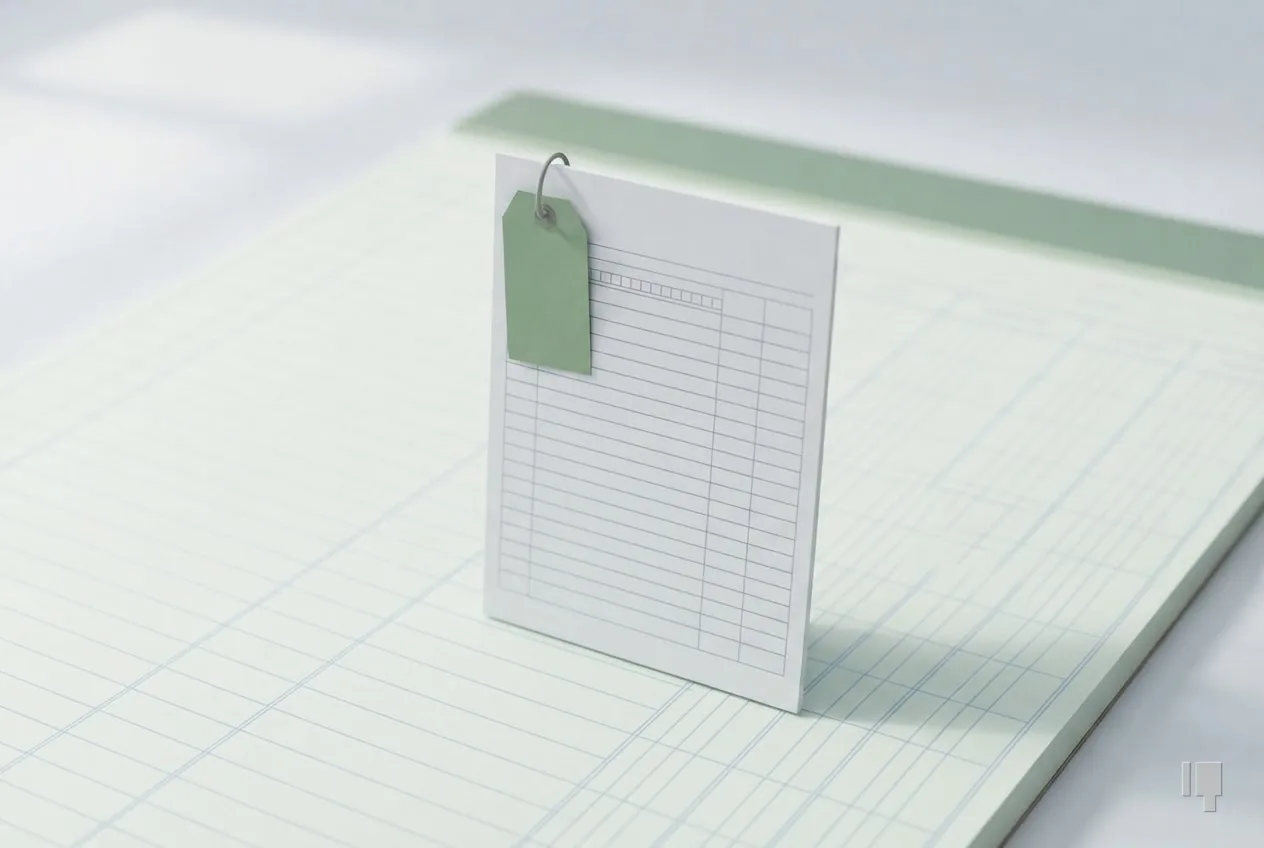 A single blank notice sheet with a green tag on its corner