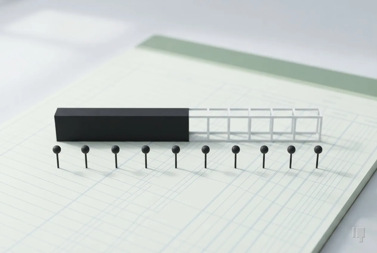 A bar two-thirds black above a row of evenly spaced map pins