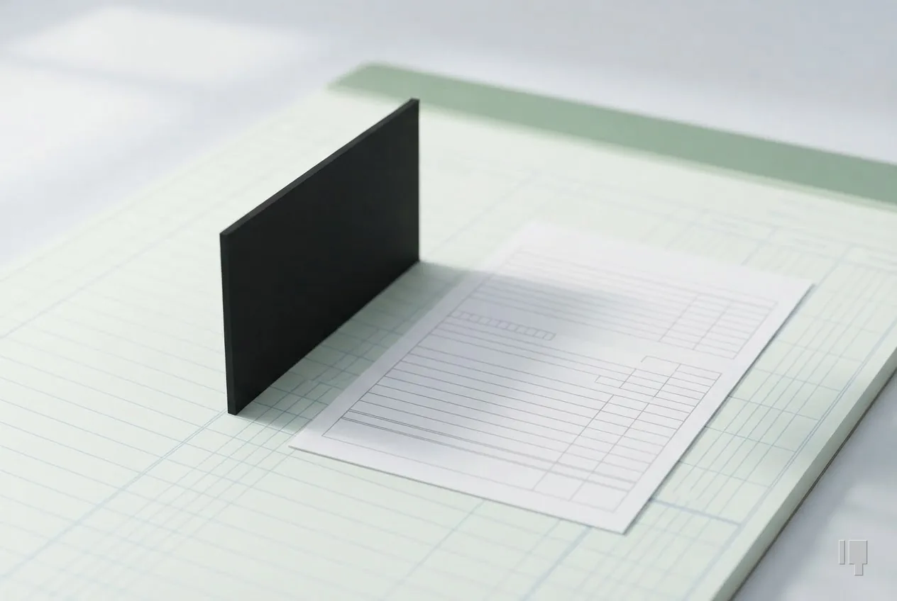 A tall black bar beside a blank contract sheet with a gap in its rules