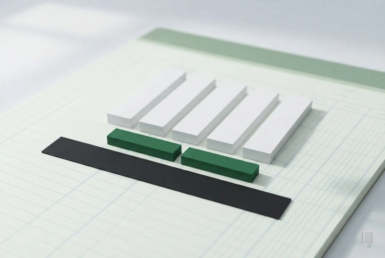 Five card bars with two green bars added below