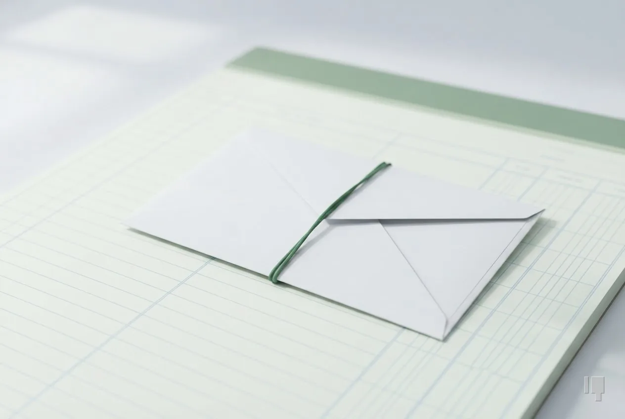 A white envelope tied with a green string